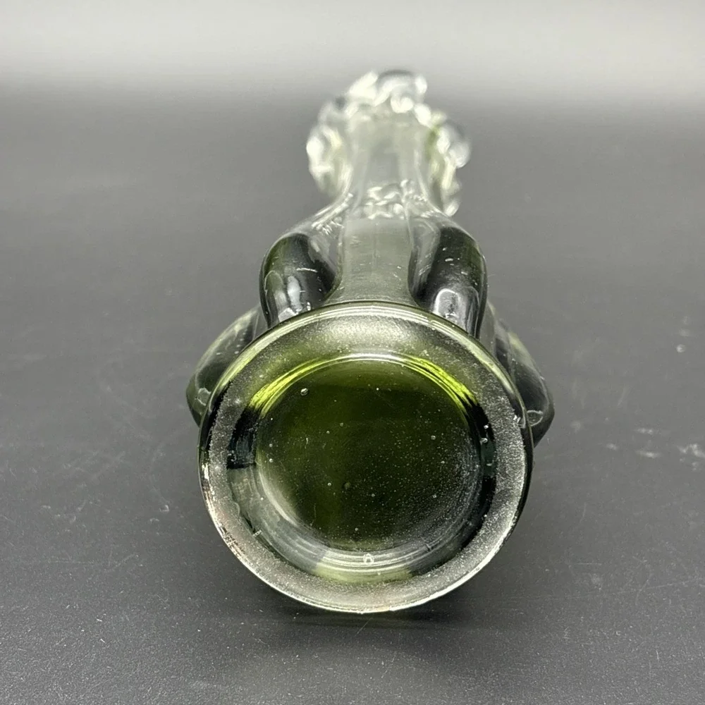 Vintage MCM Green Cased Glass Swung Vase 6 Finger Mid Century Art Glass Bud Vase